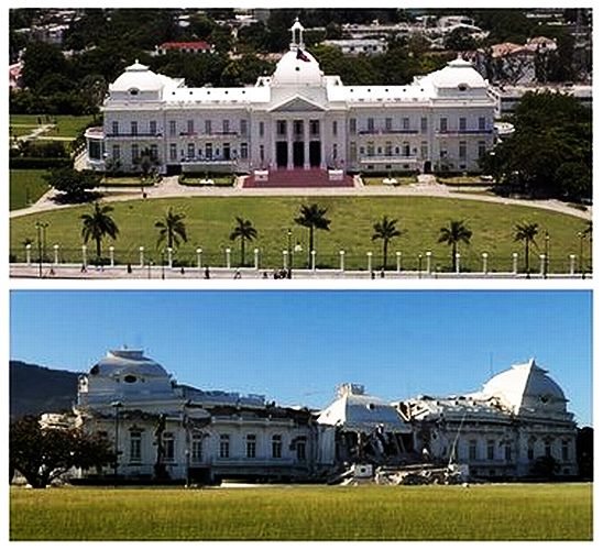 palais presidentiel a Por-au-Prince avant et apres le seisme.jpg