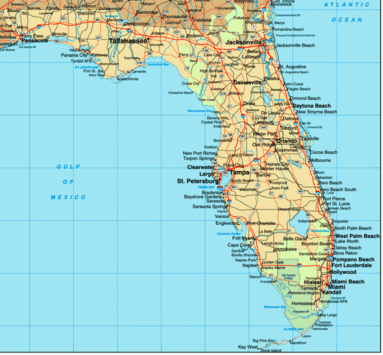 florida-map, carte de l\'État de la Floride.gif