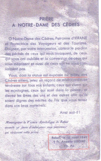 Ifrane -Notre Dame des Cèdres- prière de Mgr Lefèvre 10 août 1949.jpg