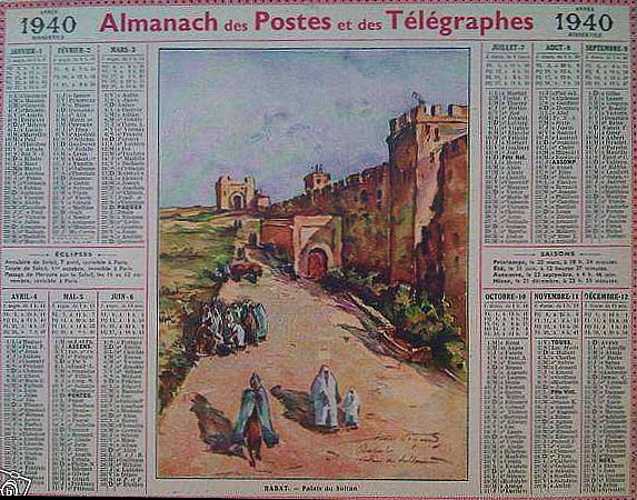 Ancien calendrier-Rabat 1940 Almanach des PTT.jpg