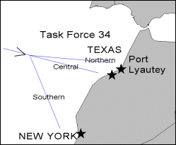 For the Morocco area, Task Force 34 was organized into three sections, of which TEXAS was part of TF 34.8 and assigned to Port Lyautey, in the Medhia area.gif