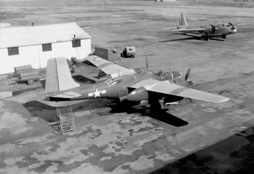 A view from the Main Hanger roof of a 4U Squadron airplane and of a French airplane,.jpg