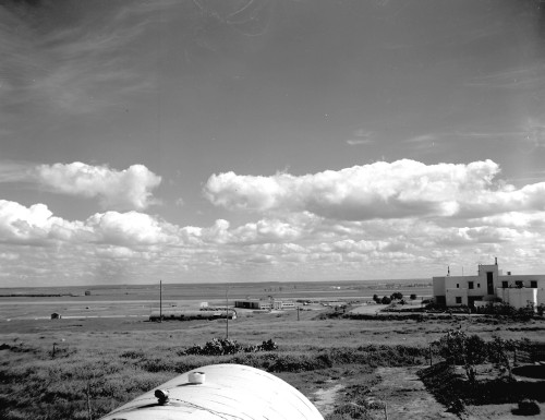 A view looking east from the top of the Hill.The Main Hanger is in the valley, and the Senior Officer\'s Barrack is on the right..jpg