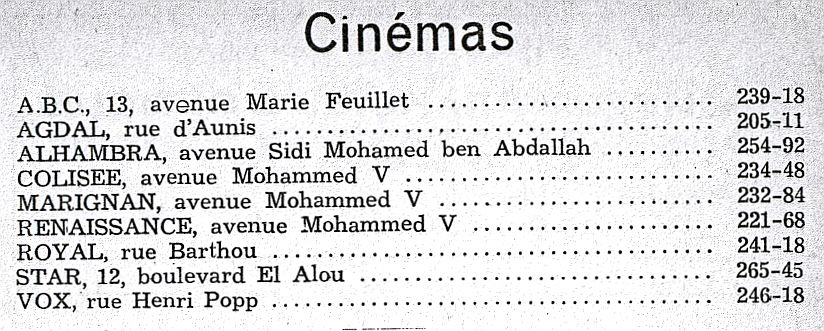 Rabat 1958, liste des Cinemas de la capitale.jpg